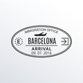 Barcelona passport stamp. Spain airport visa stamp or immigration sign. Custom control cachet. Vector illustration.